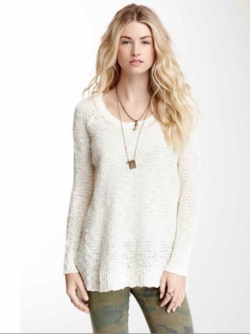 Free People Oversized Jeepster Marled Multi Knit Sweater Cream Size Medium